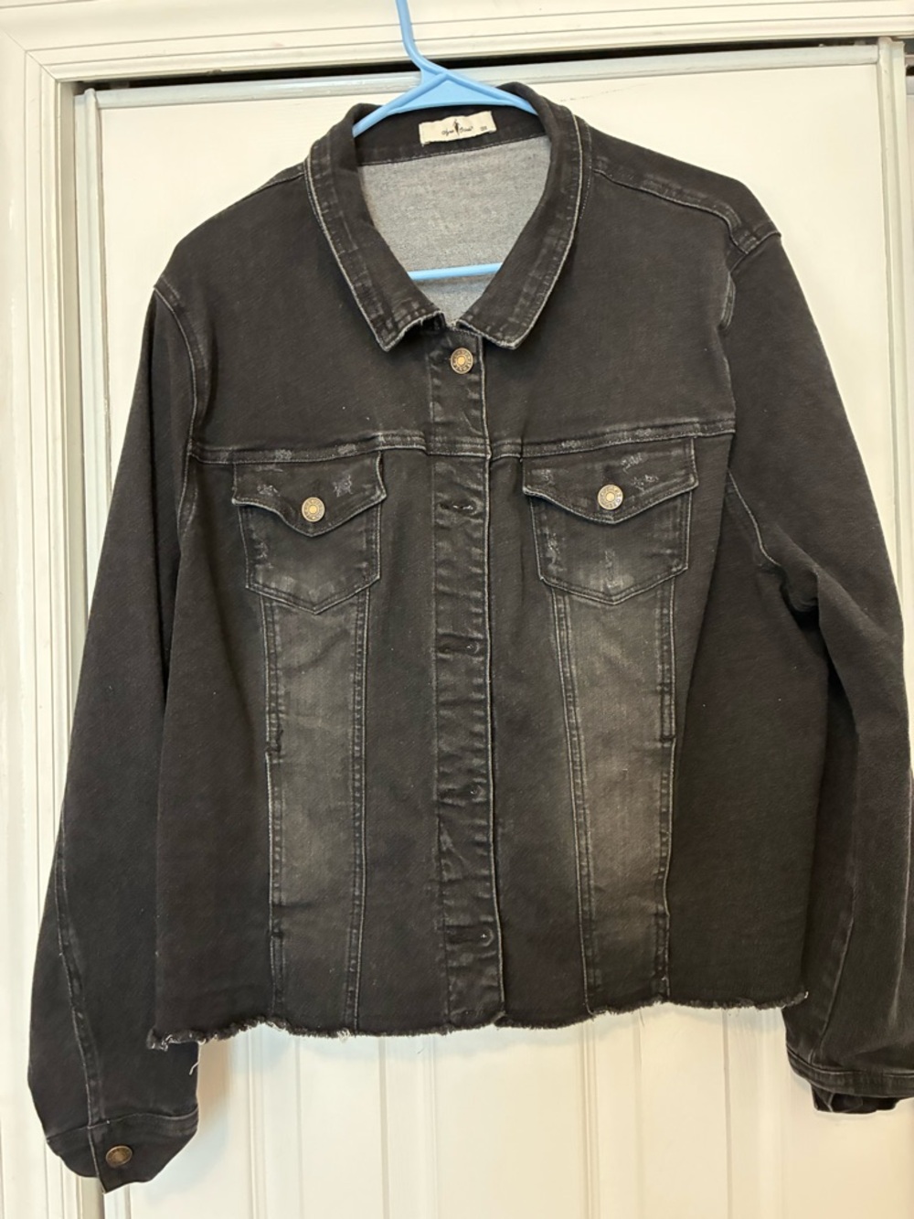 Women’s Black Washed Distressed Denim Jacket fits XL-3X